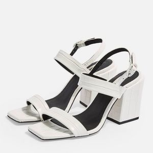 Topshop Roxie Vegan White Block Heels Size 6.5